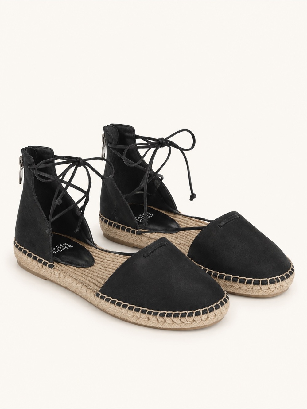 Eileen Fisher Black Leather Lace-Up Espadrille Flats Size 7